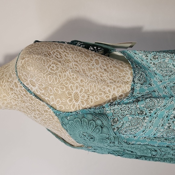 Miss Me SZ L Seafoam Green Floral Strap Lace Ruffle Hem Sleeveless Cami Top Boho - Picture 8 of 15
